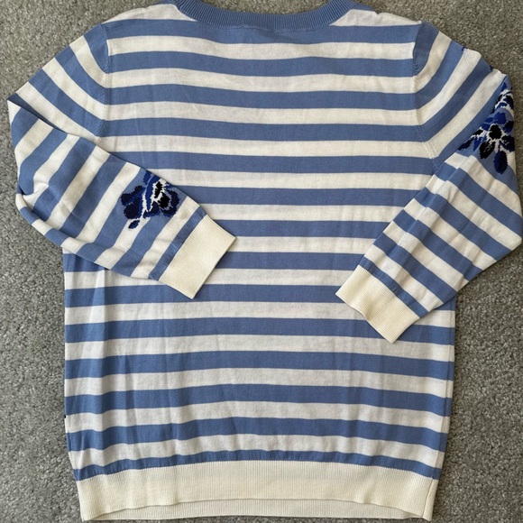 Talbots Blue and White Striped Crewneck Sweater with Blue Floral Jacquard - Picture 5 of 5